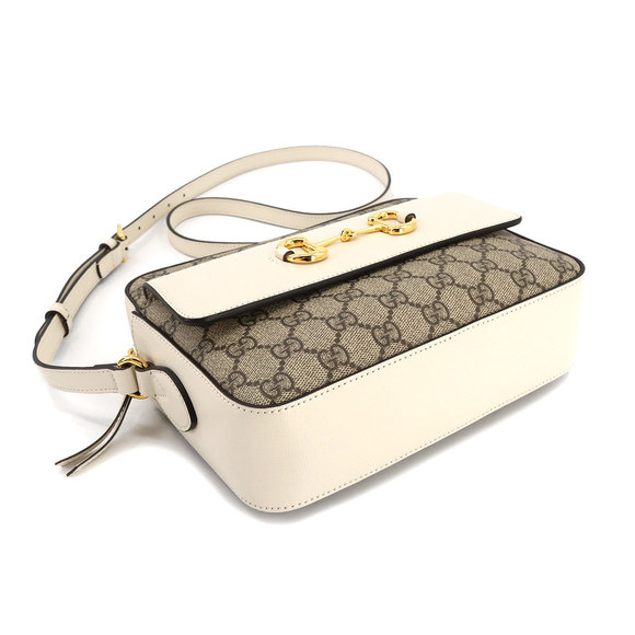 Gucci Horsebit 1955 Small Shoulder Bag GG Supreme Leather White Beige Brown - Picture 4 of 7